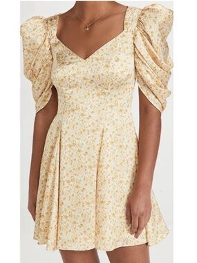 AMUR Kennedy Mini Dress NWT Size 2 Golden Dandelion Floral Puff Sleeve